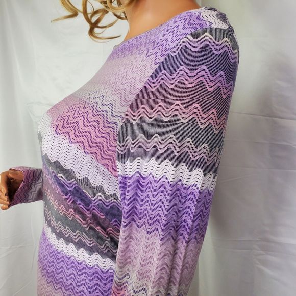 Karina Grimaldi LS Knit Dress Women's Pastel Zig Zag Print Bodycon Jersey Medium - Picture 4 of 10